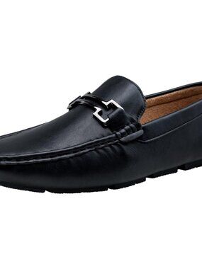 Men's Black 100% Synthetic Casual Soft Penny Loafers Slip On Boat Loafers Shoes